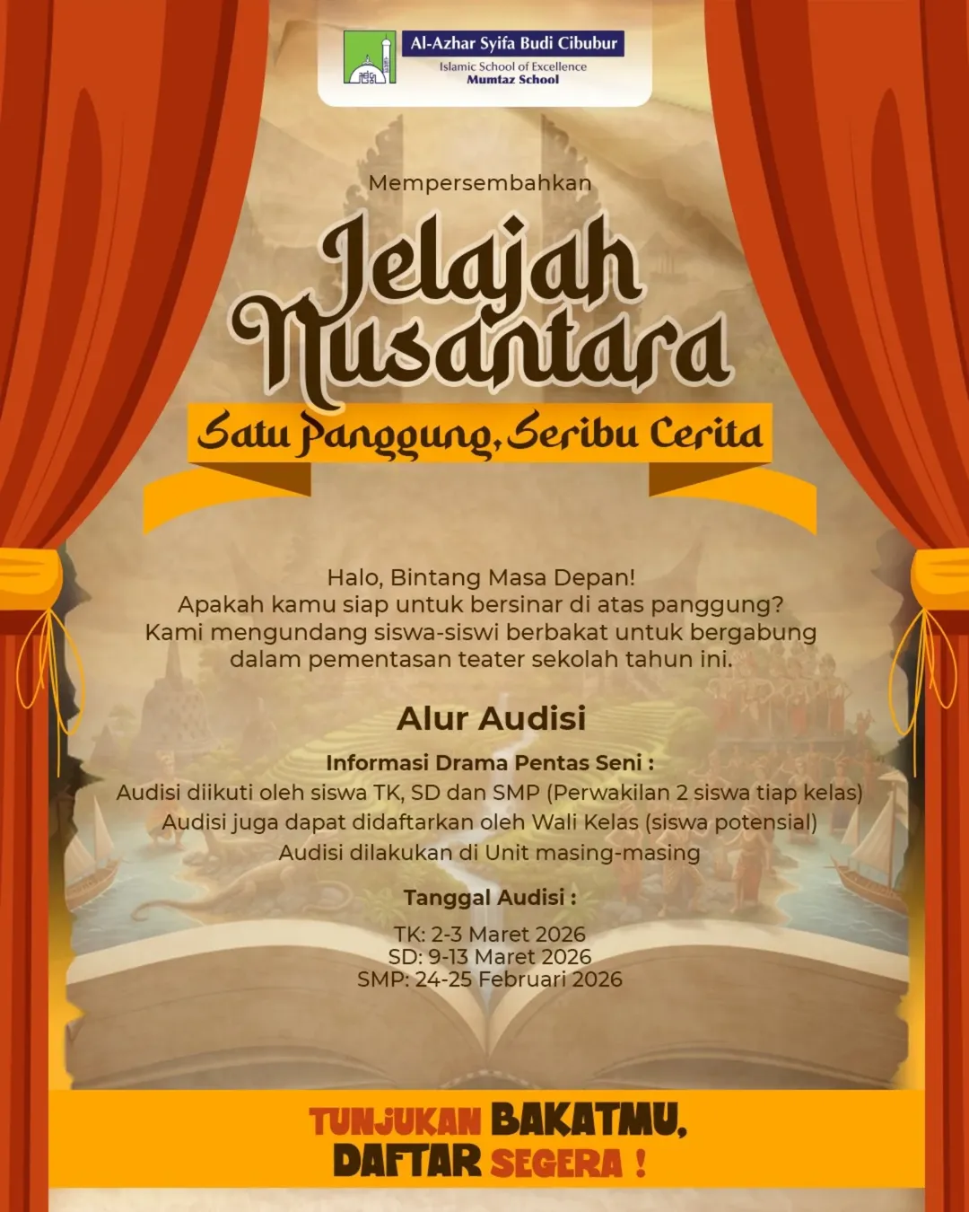 🎭✨ AUDITION CALL – Jelajah Nusantara ✨🎭One stage, a thousand stories. 🌏It’s time to showcase